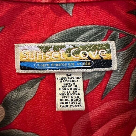 Hawaiian Aloha VTG Sunset Cove Where Dreams Are Made Red Hibiscus Rayon - Picture 4 of 12